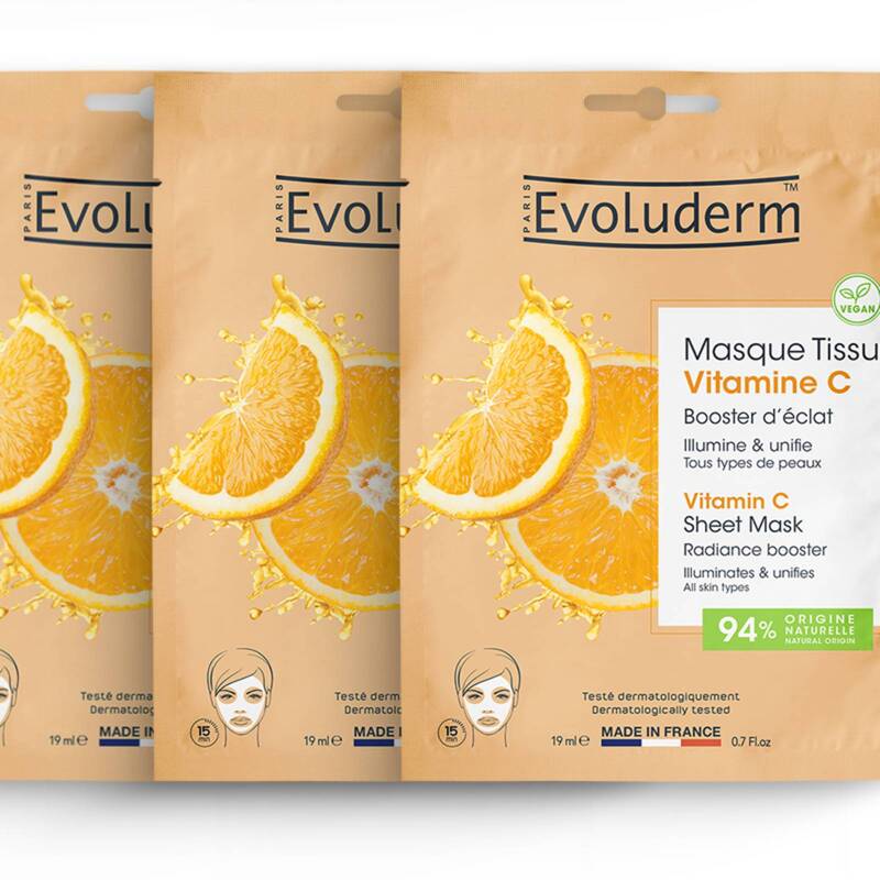 Lot de 3 Masques Tissu Vitamine C Booster d’éclat